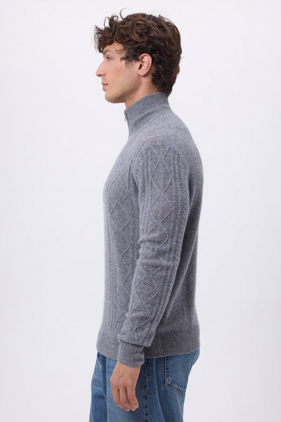 Jersey de cuello alto grande con cremallera y trenzas Dulce - Gris oscuro - Hombre