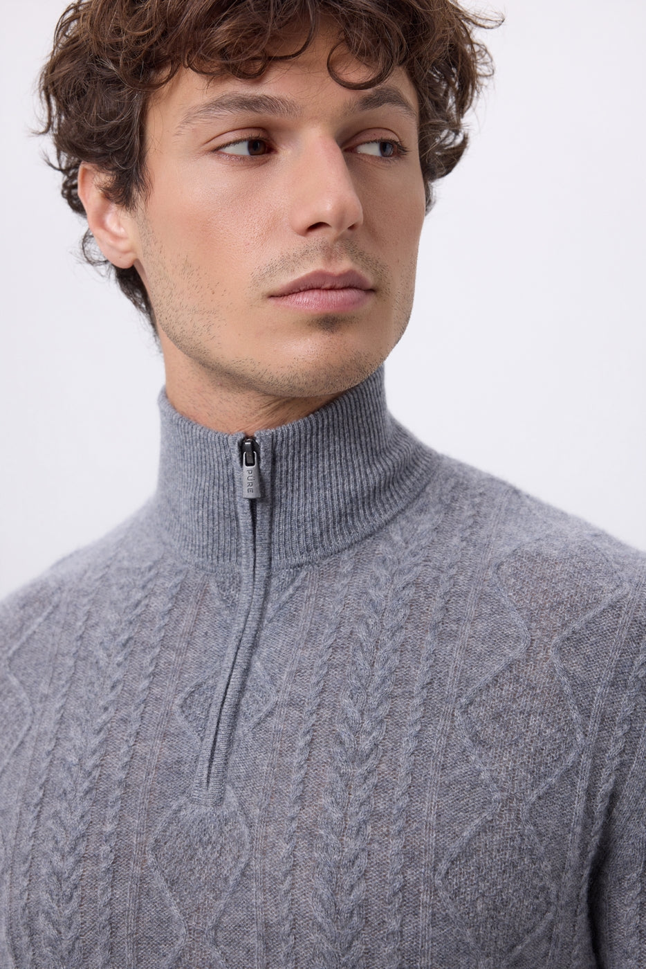 Jersey de cuello alto grande con cremallera y trenzas Dulce - Gris oscuro - Hombre