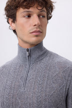 Jersey de cuello alto grande con cremallera y trenzas Dulce - Gris oscuro - Hombre