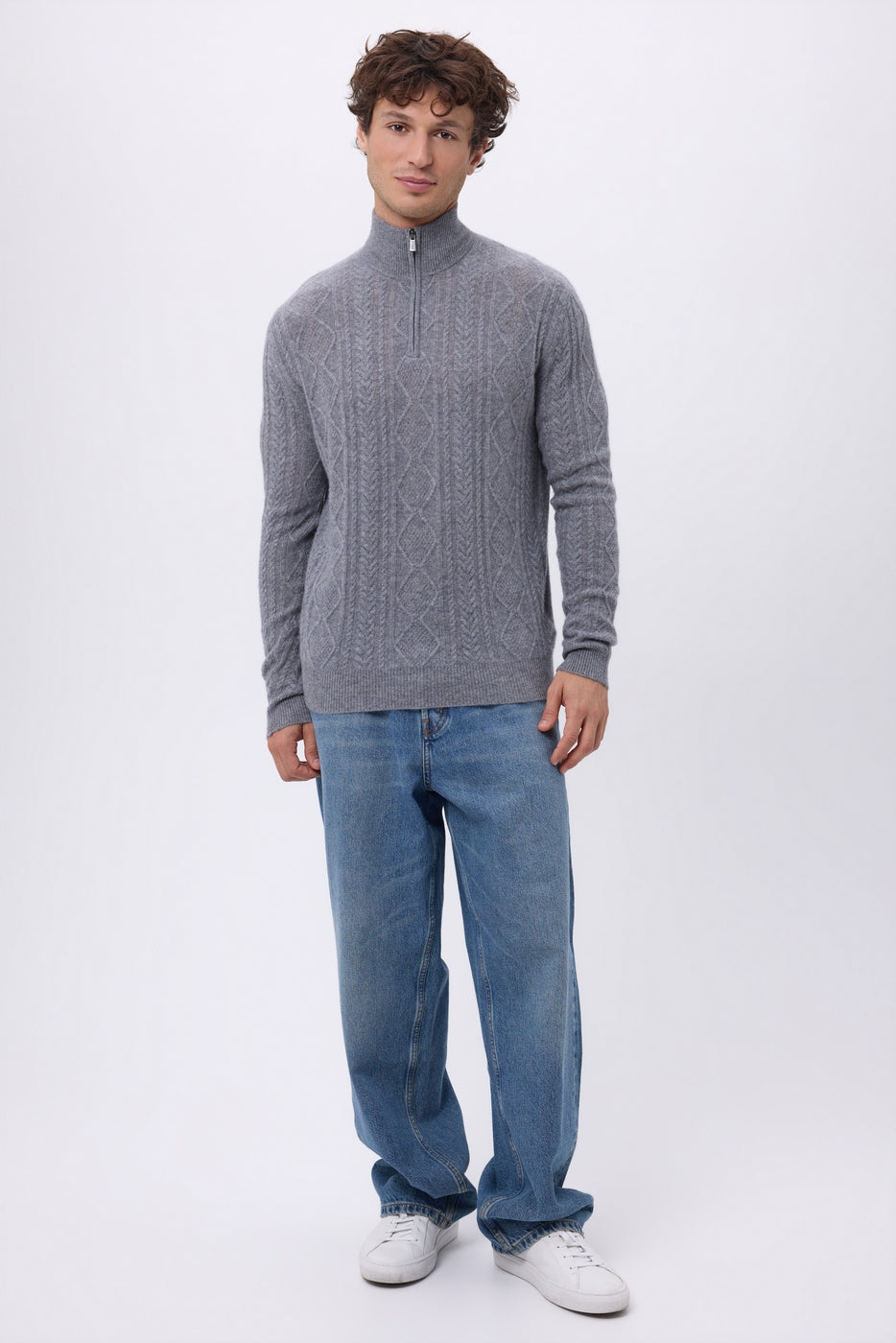 Jersey de cuello alto grande con cremallera y trenzas Dulce - Gris oscuro - Hombre