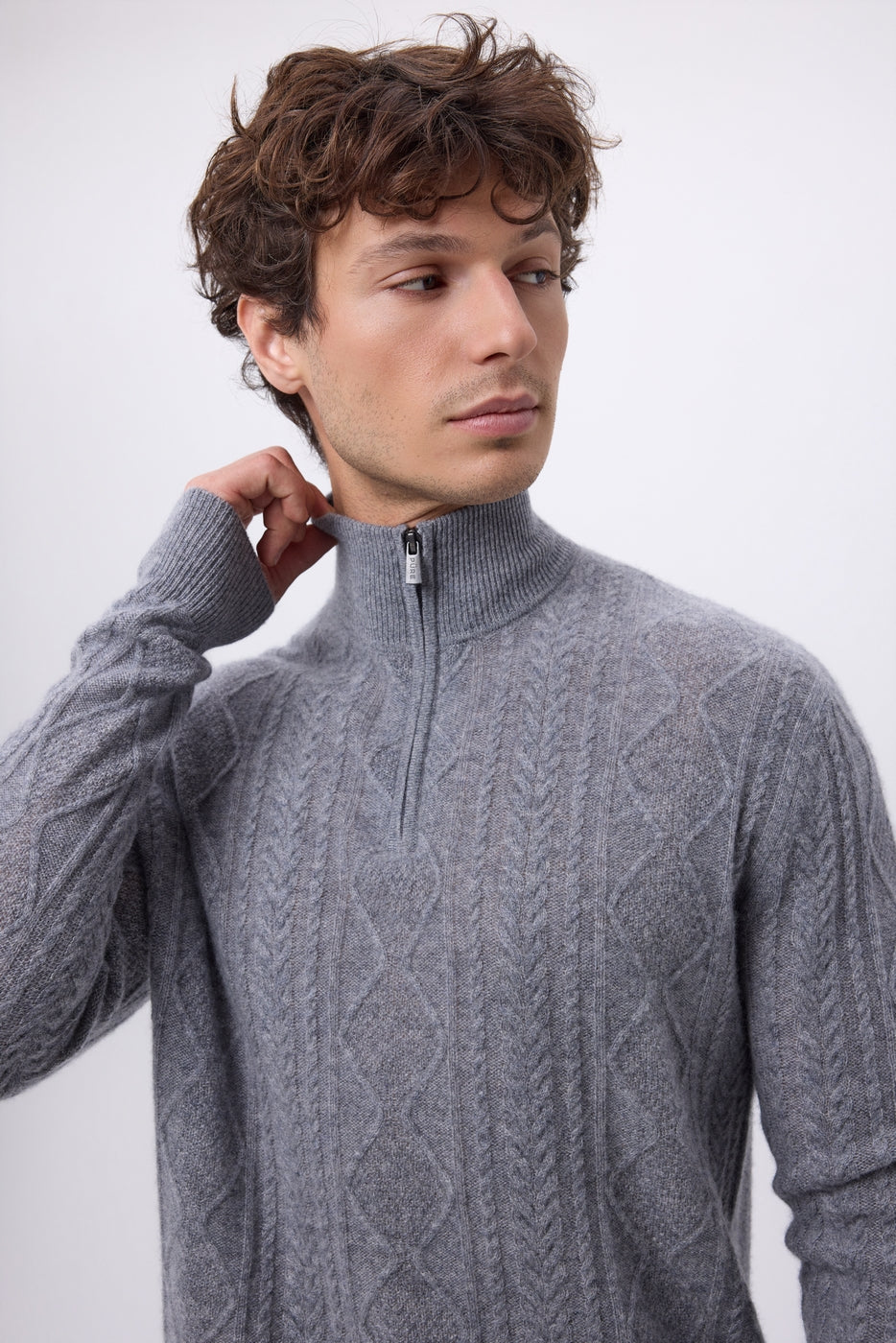 Jersey de cuello alto grande con cremallera y trenzas Dulce - Gris oscuro - Hombre