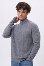 Jersey de cuello alto grande con cremallera y trenzas Dulce - Gris oscuro - Hombre