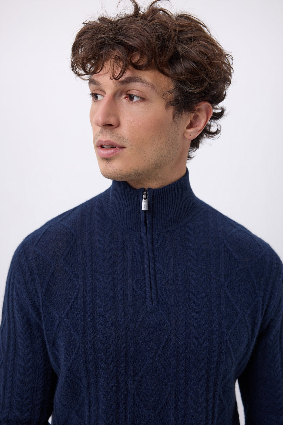 Pull Grand Col Montant Zippé Torsades Dulce - Bleu Marine - Homme