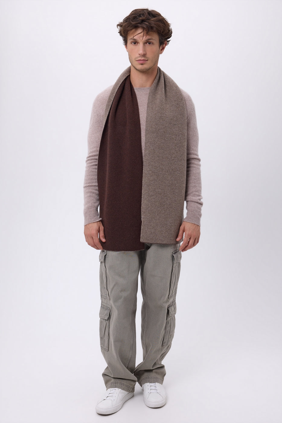 Echarpe Tres Épaiesse Double Face Bi Colore Duo - Noisette-Marron Chocolat - Mixte