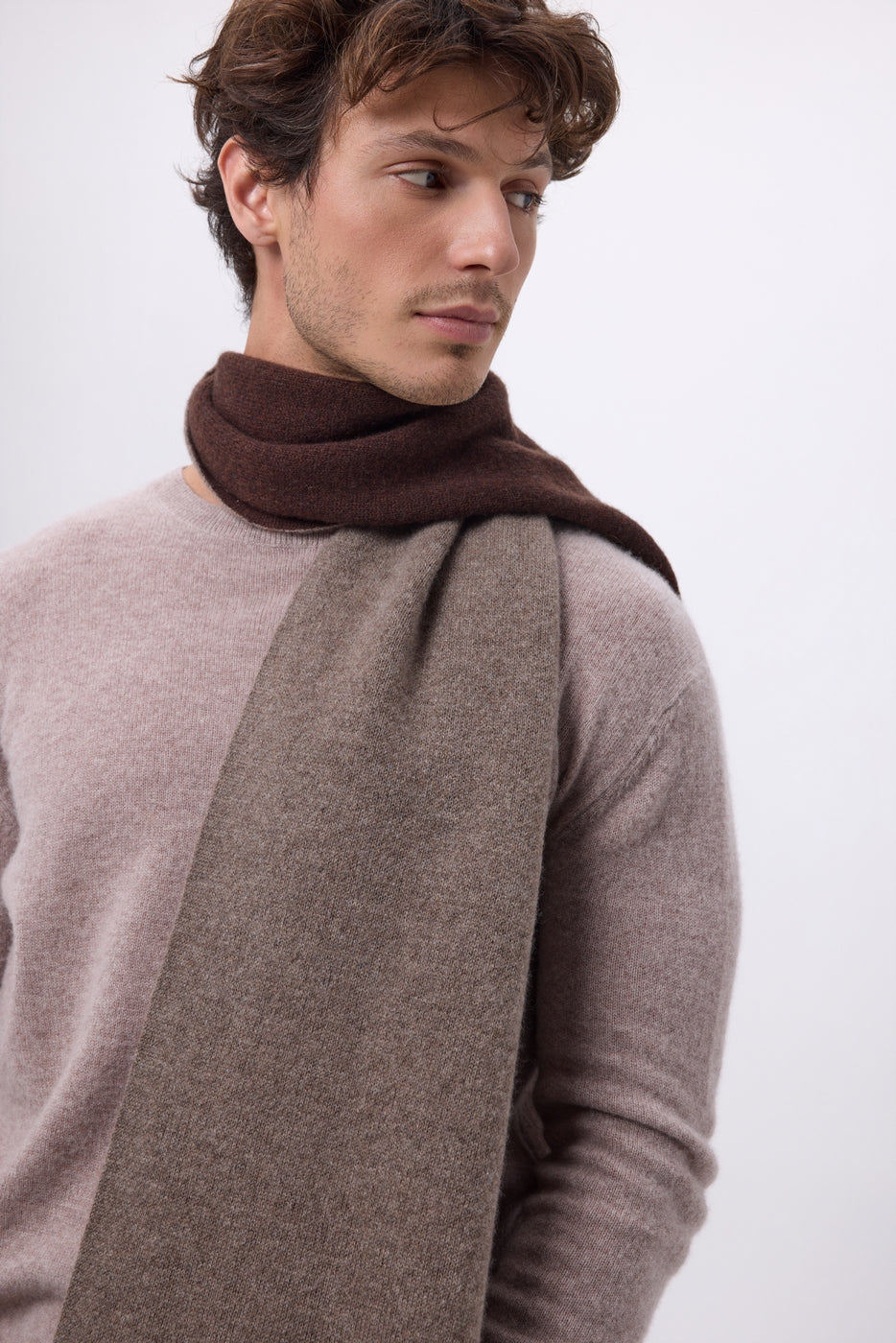 Echarpe Tres Épaiesse Double Face Bi Colore Duo - Noisette-Marron Chocolat - Mixte