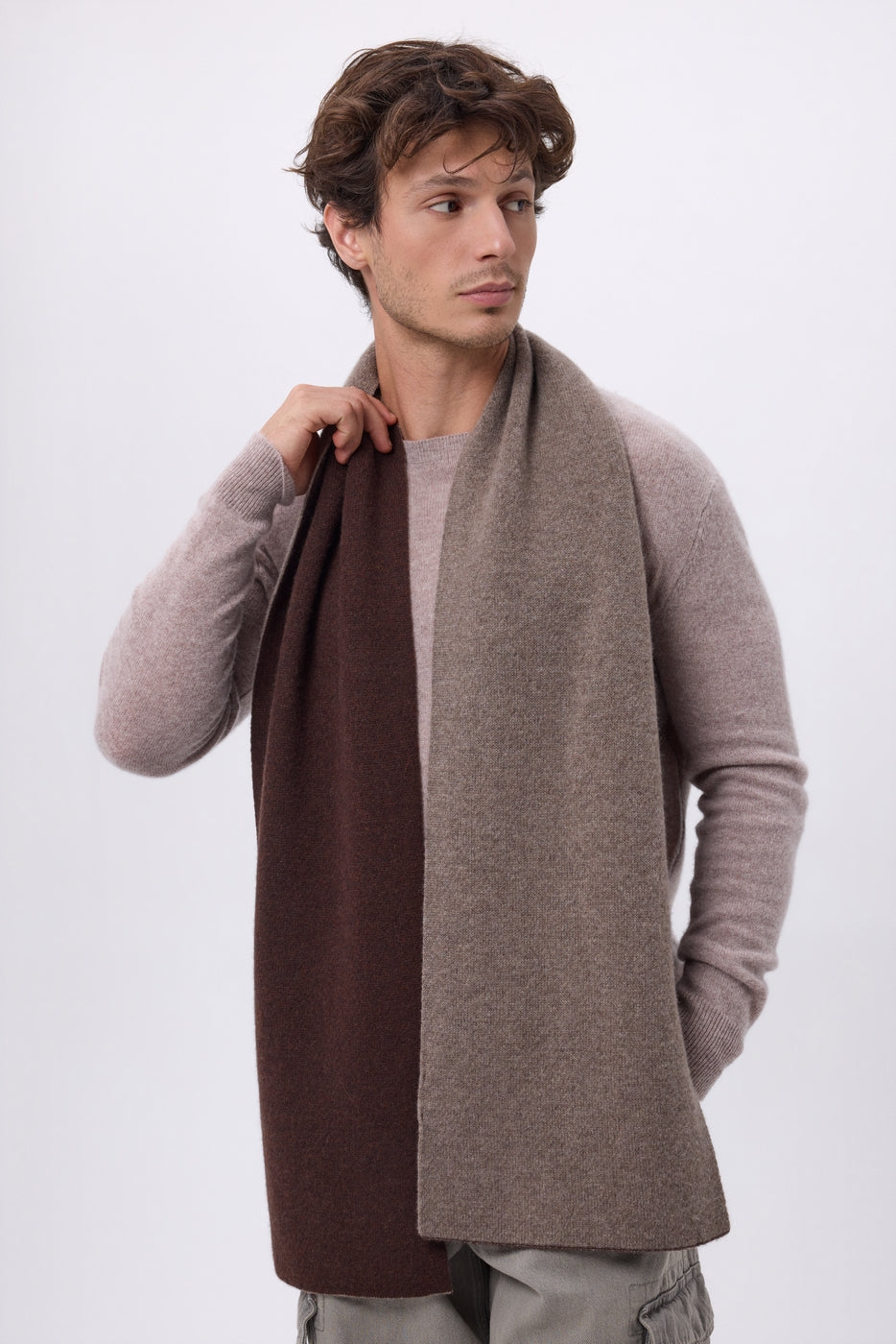 Echarpe Tres Épaiesse Double Face Bi Colore Duo - Noisette-Marron Chocolat - Mixte