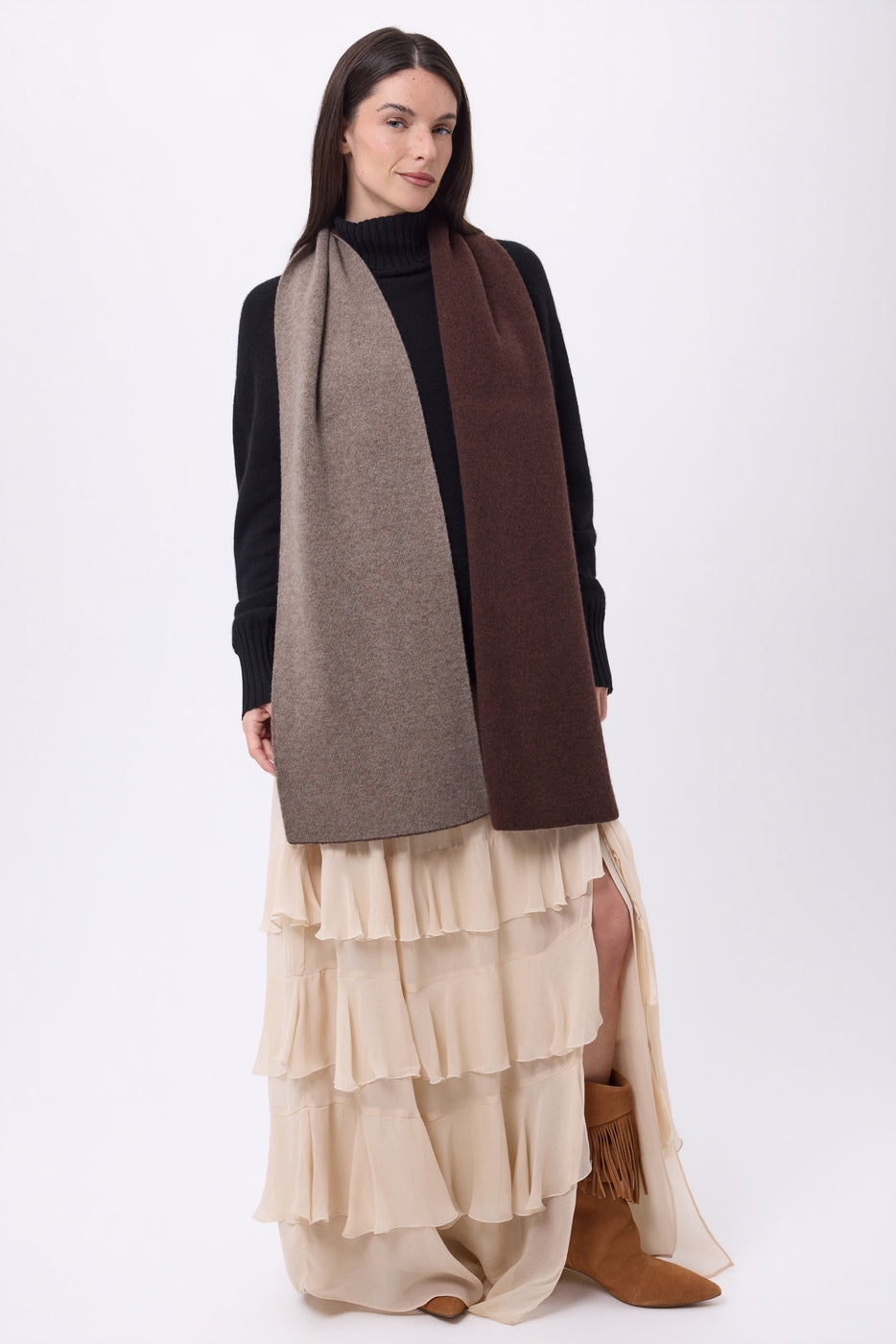 Echarpe Tres Épaiesse Double Face Bi Colore Duo - Noisette-Marron Chocolat - Mixte