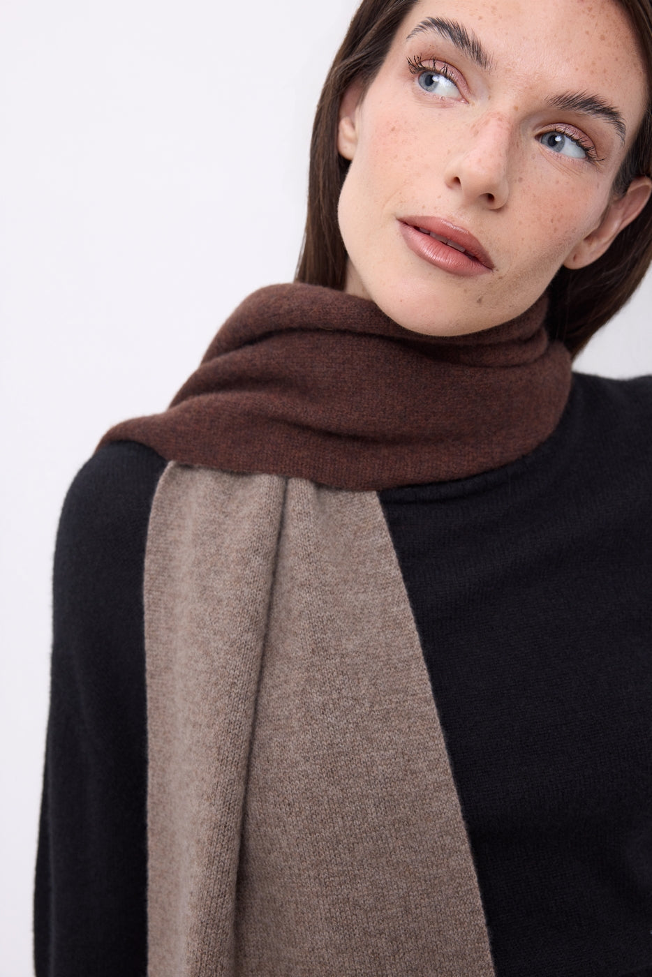 Echarpe Tres Épaiesse Double Face Bi Colore Duo - Noisette-Marron Chocolat - Mixte