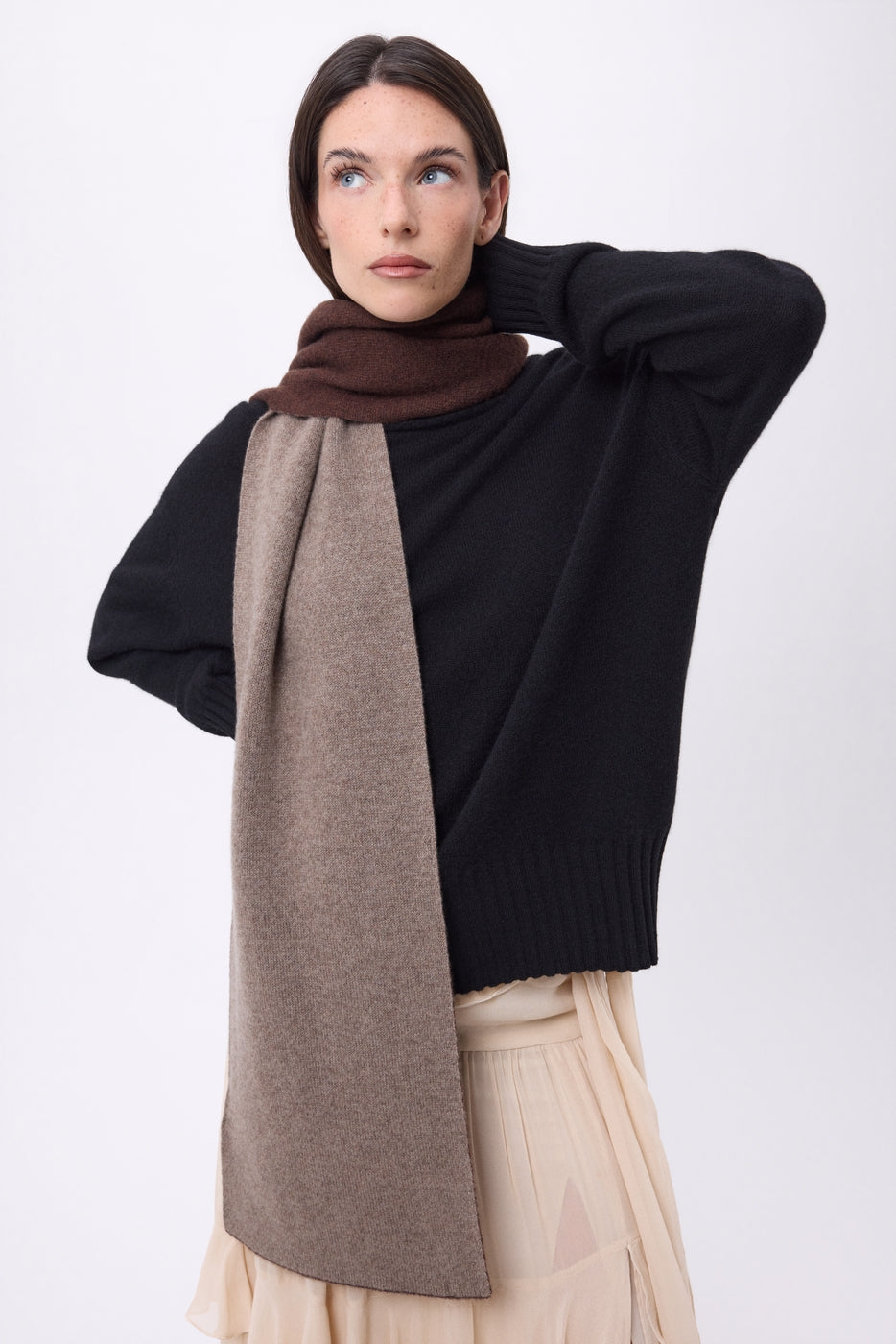 Echarpe Tres Épaiesse Double Face Bi Colore Duo - Noisette-Marron Chocolat - Mixte