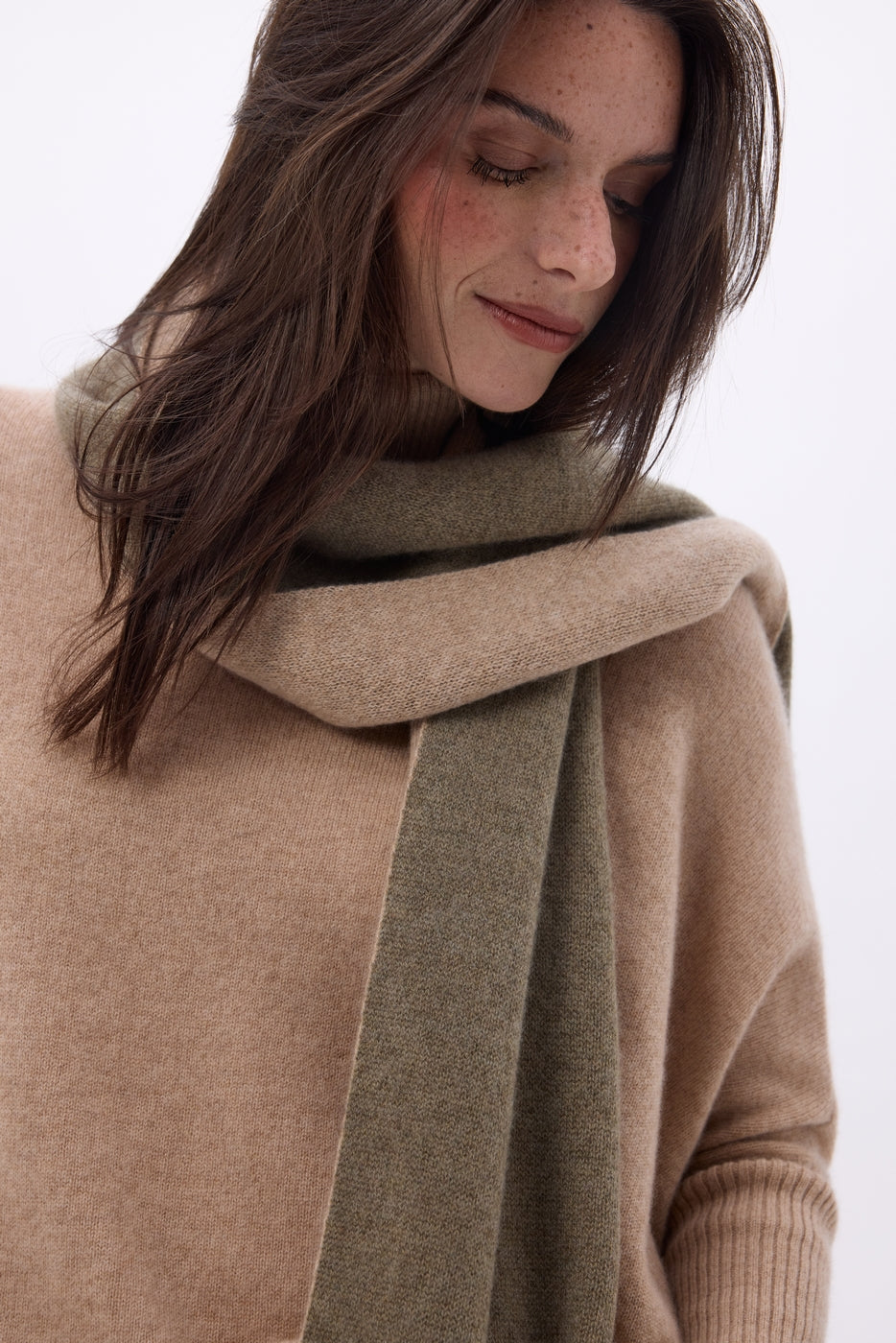 Echarpe Tres Épaiesse Double Face Bi Colore Duo - Beige Creme -Khaki Chine - Mixte