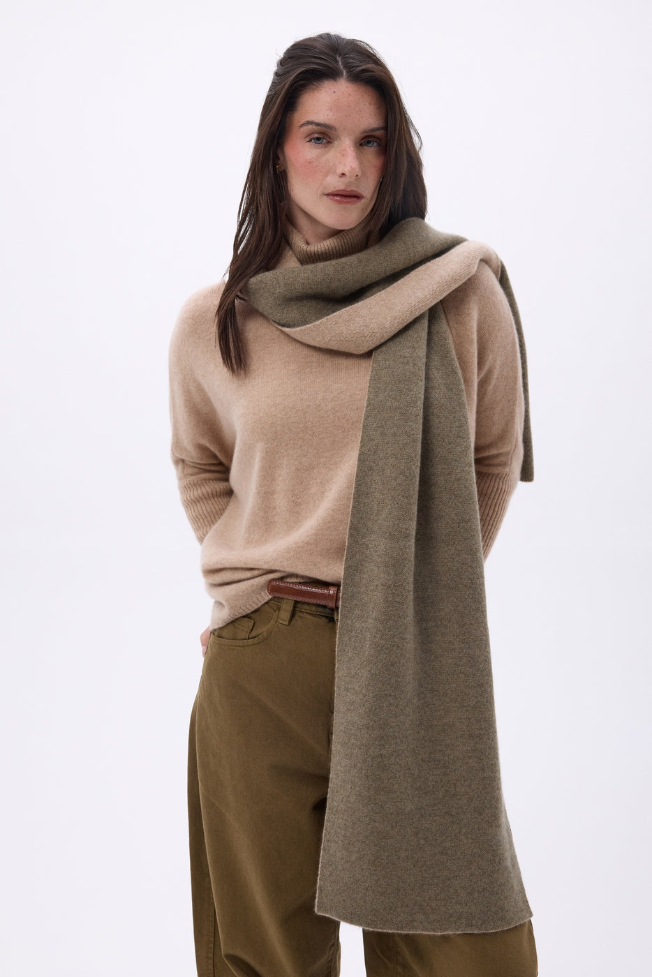 Echarpe Tres Épaiesse Double Face Bi Colore Duo - Beige Creme -Khaki Chine - Mixte