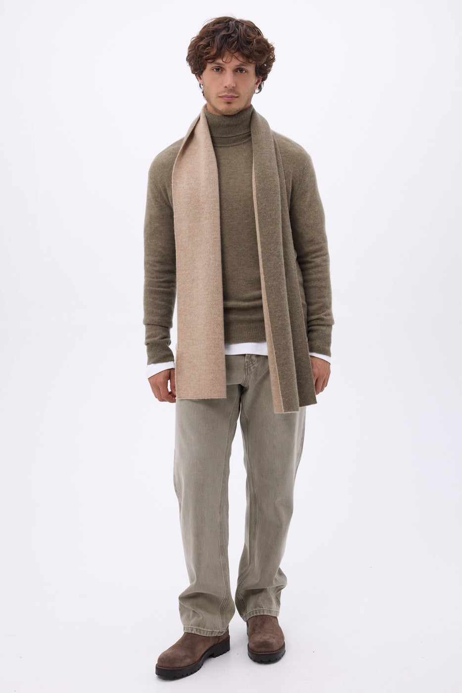 Sehr Dicker Wendeschal Zweifarbig Duo - Beige Creme - Khaki Meliert - Unisex - 100% Kaschmir