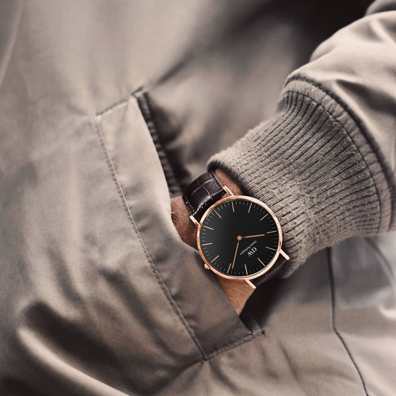 Classic York Black Rose Gold Watch