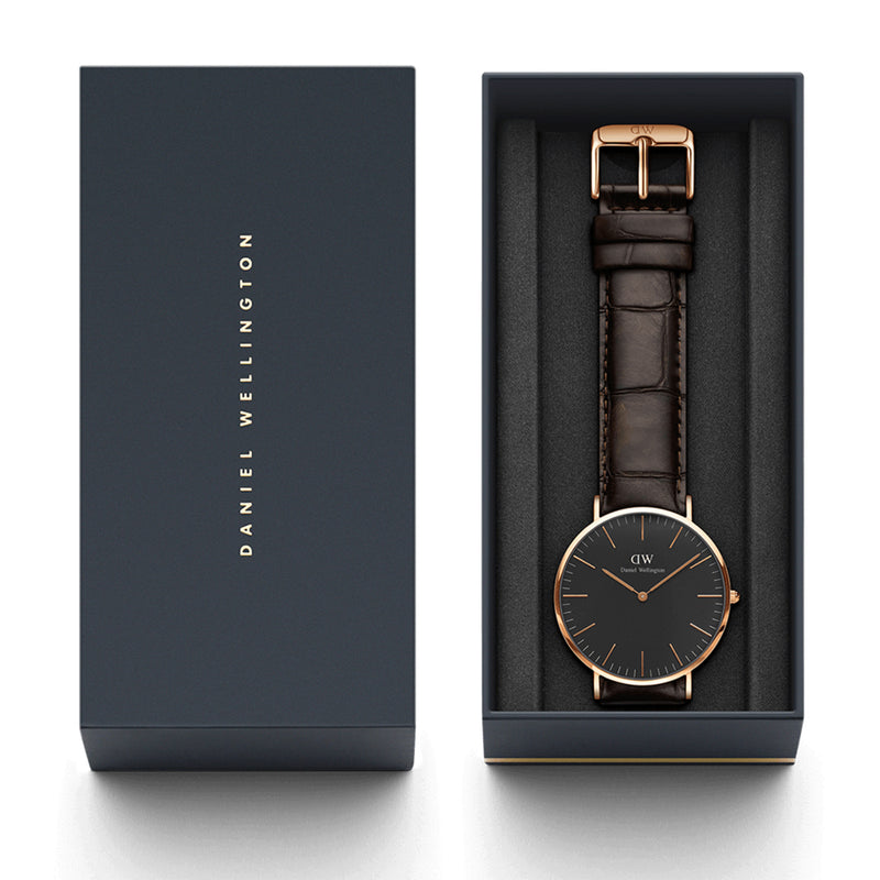 Classic York Black Rose Gold Watch