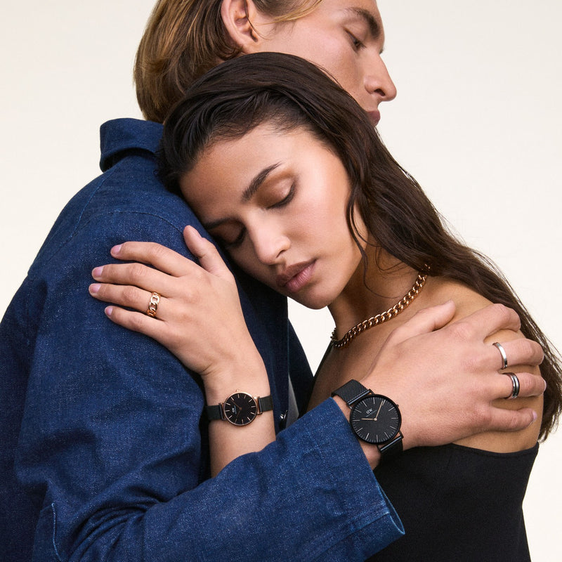 Petite Ashfield Black Rose Gold Watch