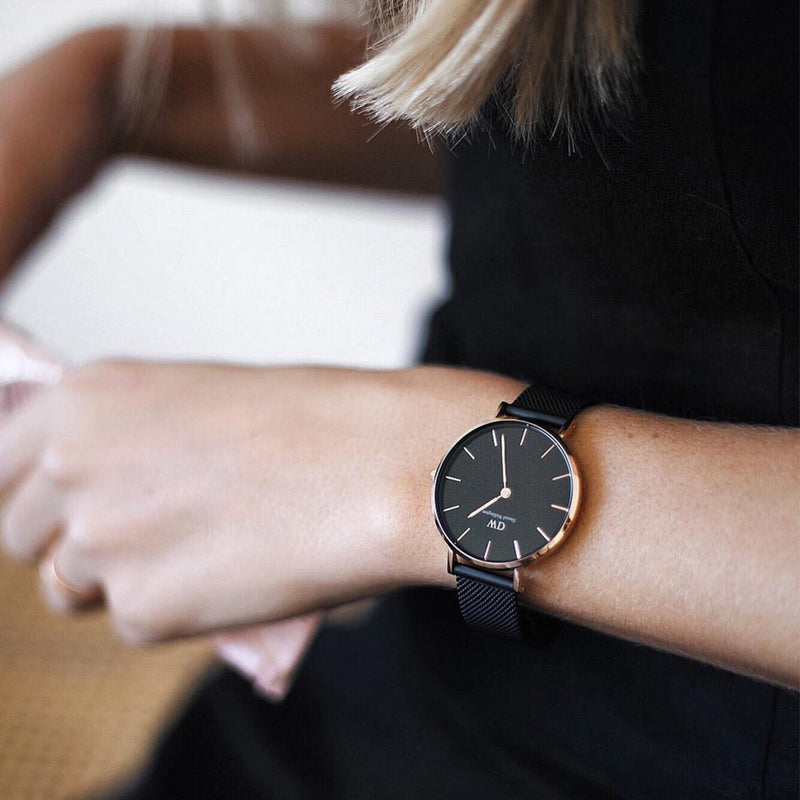 Petite Ashfield Black Rose Gold Watch