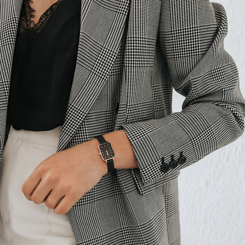Quadro Pressed Ashfield Black Rose Gold Watch