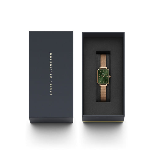 Reloj Quadro Pressed Melrose verde esmeralda en oro rosa