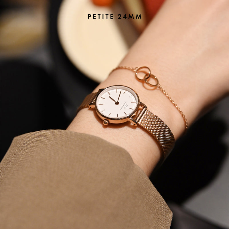 Petite Pressed Melrose White Rose Gold Watch