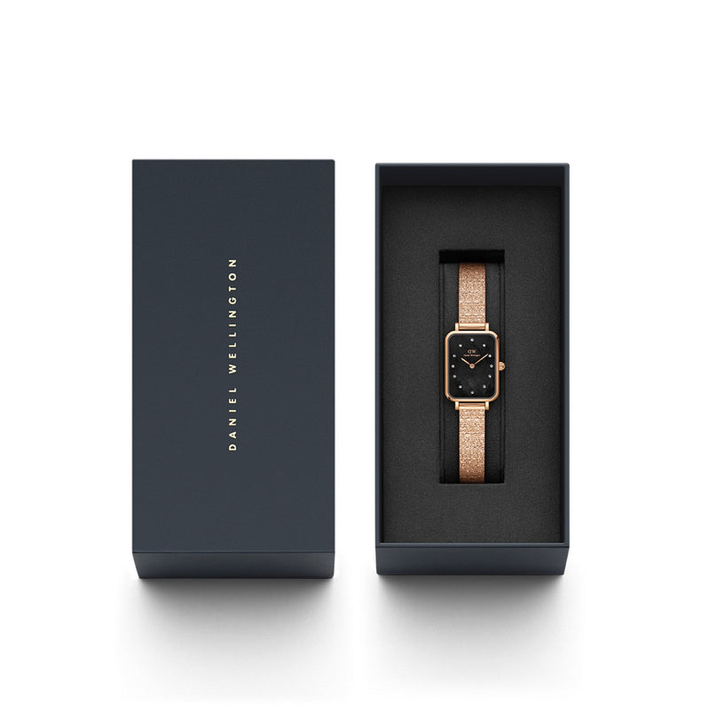Reloj Quadro Lumine de nácar negro piano prensado en oro rosa