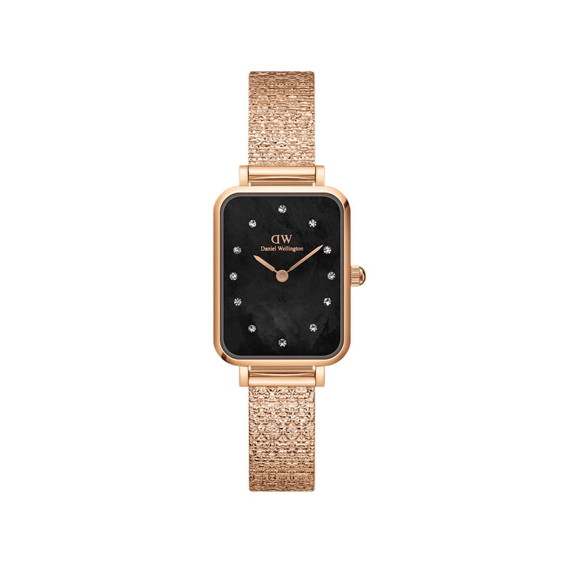 Reloj Quadro Lumine de nácar negro piano prensado en oro rosa
