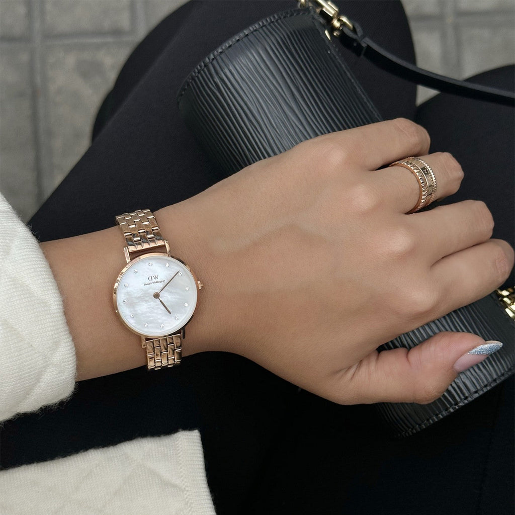 Reloj Petite Lumine 5 Link Melrose White Mother Of Pearl Rose Gold