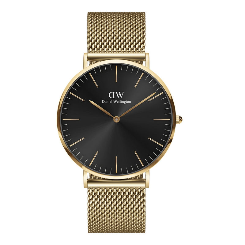Reloj clásico de malla de ónix y oro negro
