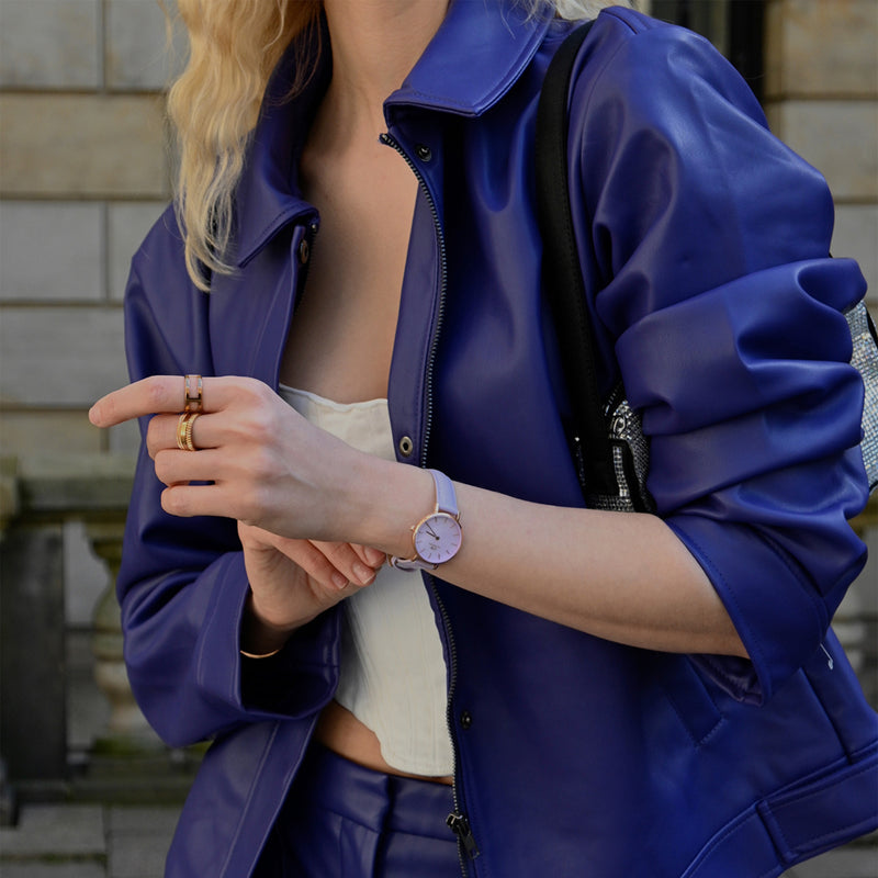 Montre Petite Purple Leather Rose Gold Purple Mop