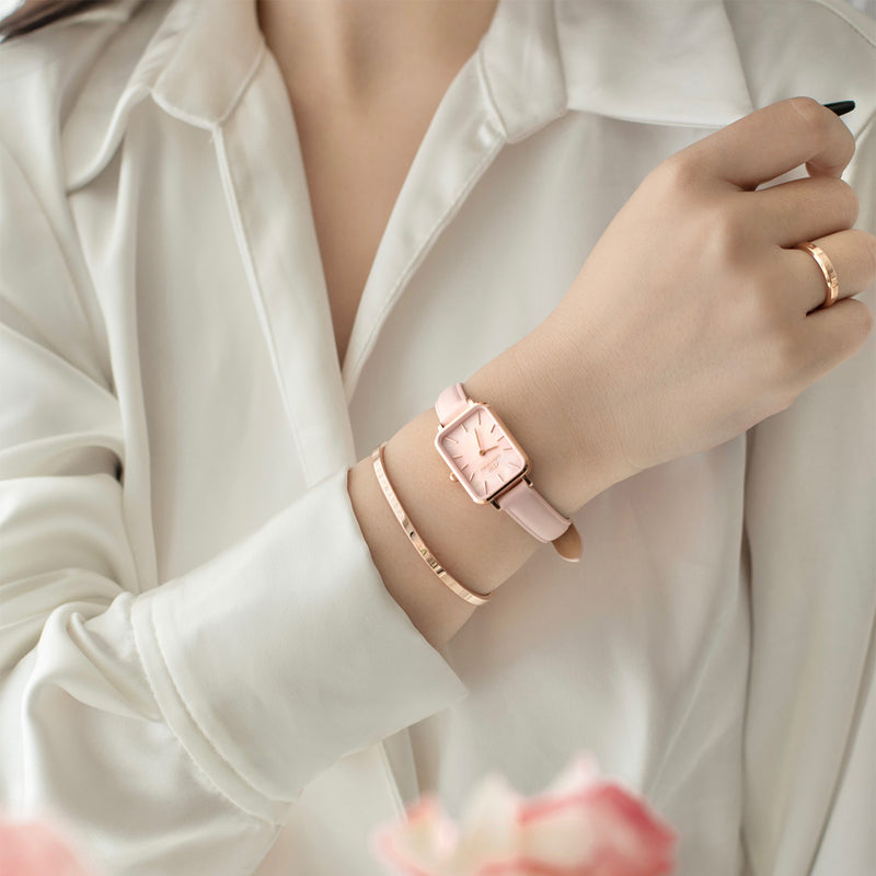 Quadro Pink Leather Rose Gold Pink Mop Watch