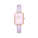 Reloj Quadro de cuero morado, oro rosa y morado