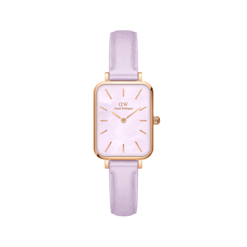 Reloj Quadro de cuero morado, oro rosa y morado