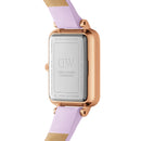 Reloj Quadro de cuero morado, oro rosa y morado