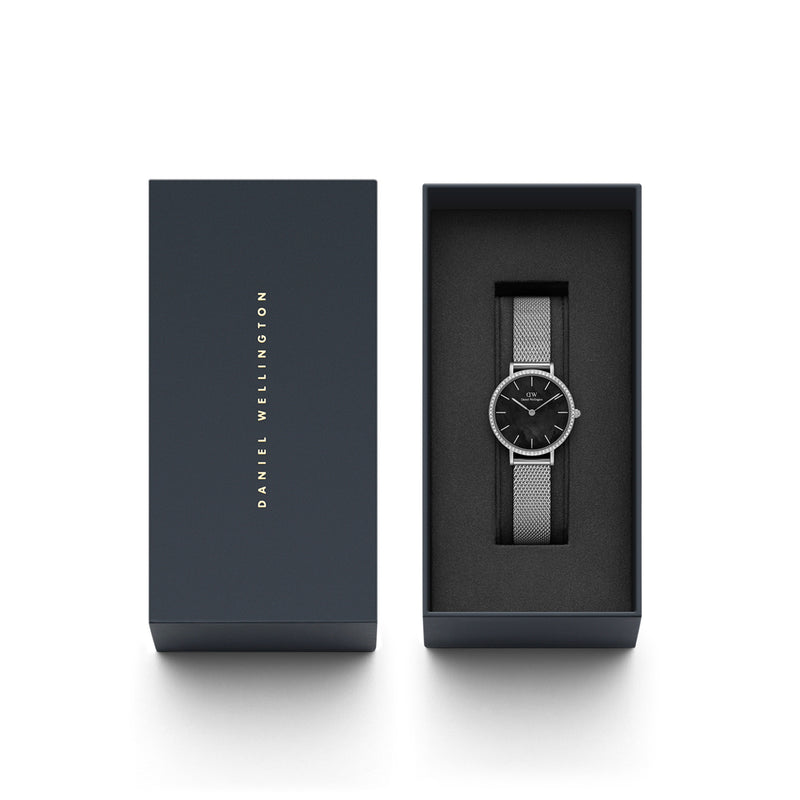 Reloj de malla con bisel pequeño Mop negro plateado