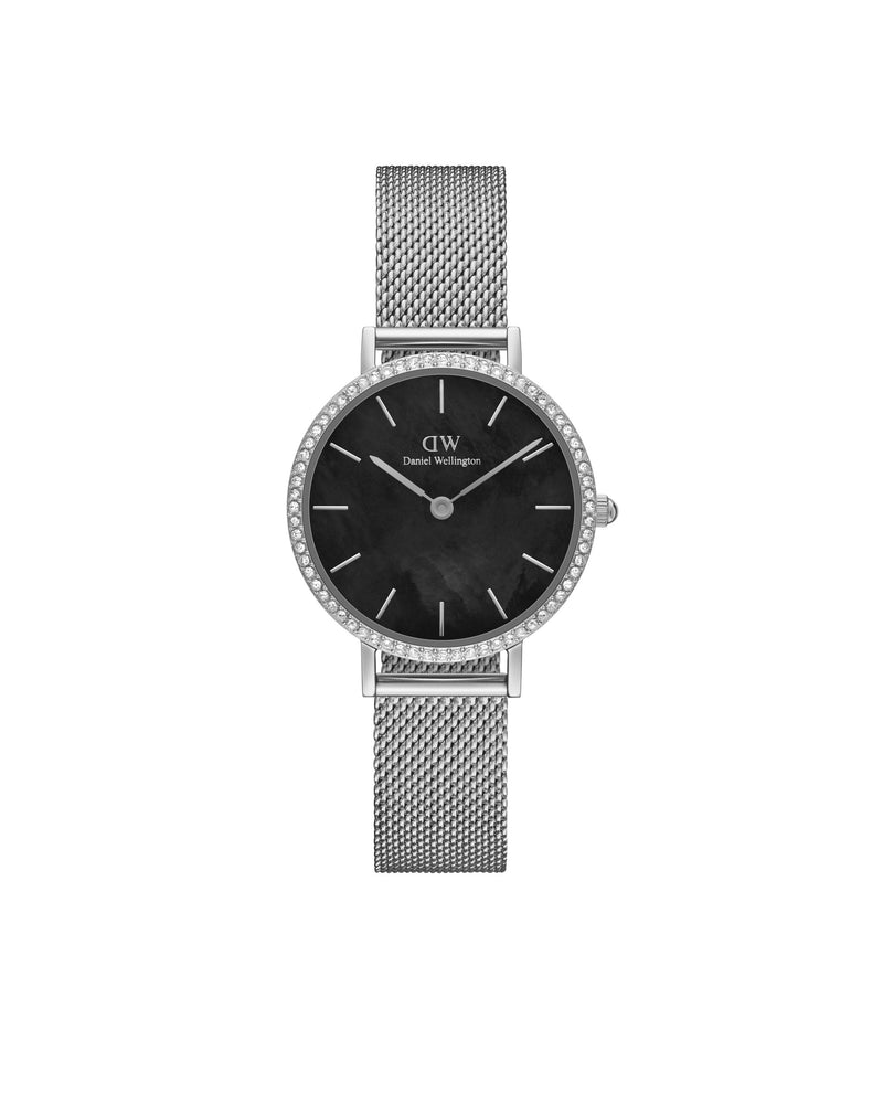 Reloj de malla con bisel pequeño Mop negro plateado