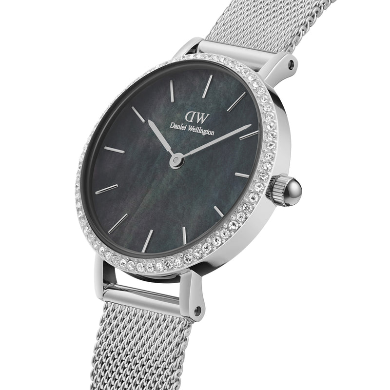 Reloj de malla con bisel pequeño Mop negro plateado