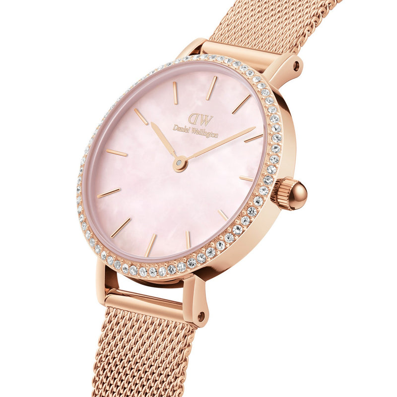 Reloj con trapeador rosa Melrose con bisel Petite Lumine