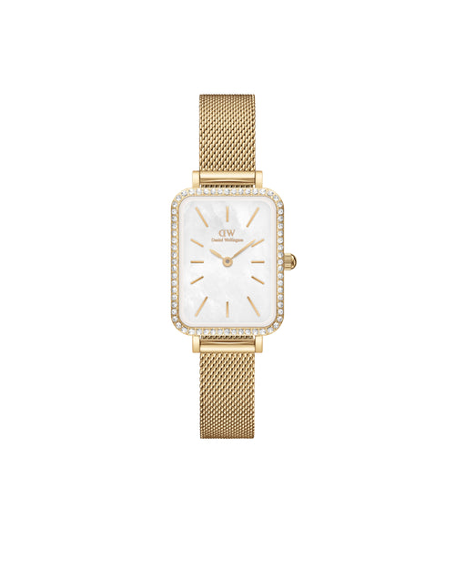 Montre Quadro Bezel Mesh White Mop Gold
