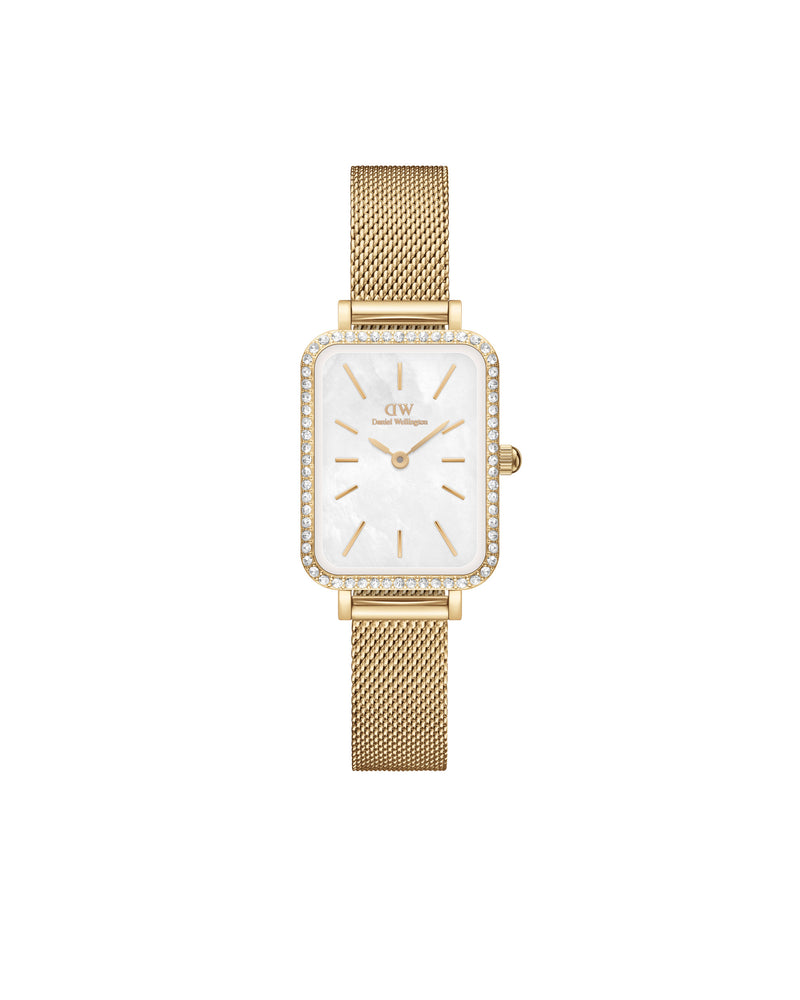 Montre Quadro Bezel Mesh White Mop Gold