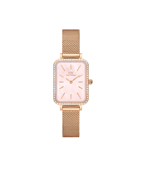 Reloj Quadro Bezel Mesh Pink Mop en oro rosa