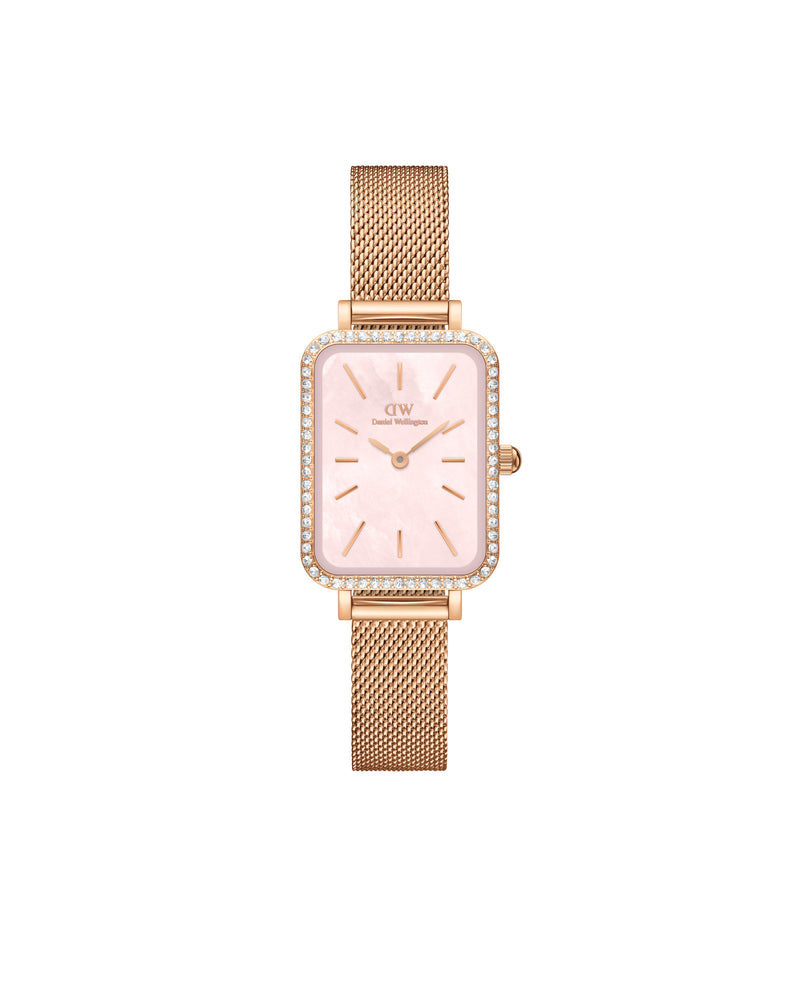 Reloj Quadro Bezel Mesh Pink Mop en oro rosa