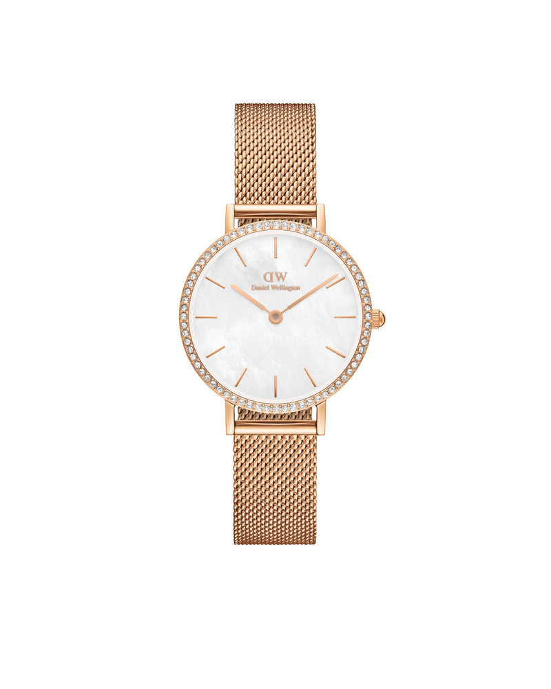 Petite Bezel Mesh White Mop Rose Gold Watch