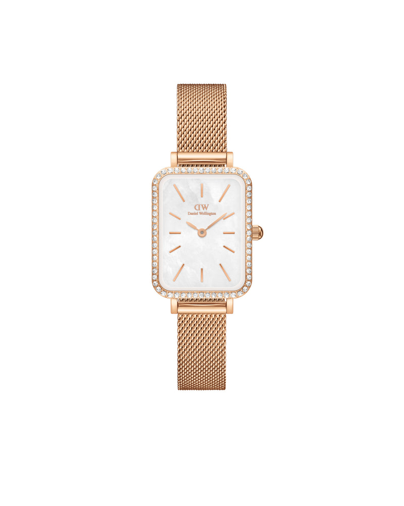 Reloj Quadro Bezel Mesh White Mop en oro rosa