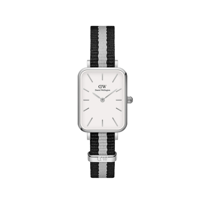 Reloj Quadro negro y gris Nato blanco plateado