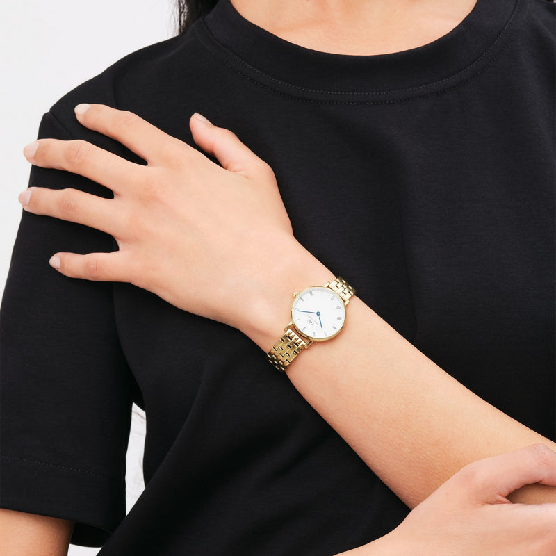 Montre Petite Roman Numerals 5 Link Gold