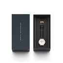 Reloj blanco de oro rosa Sheffield con números romanos pequeños