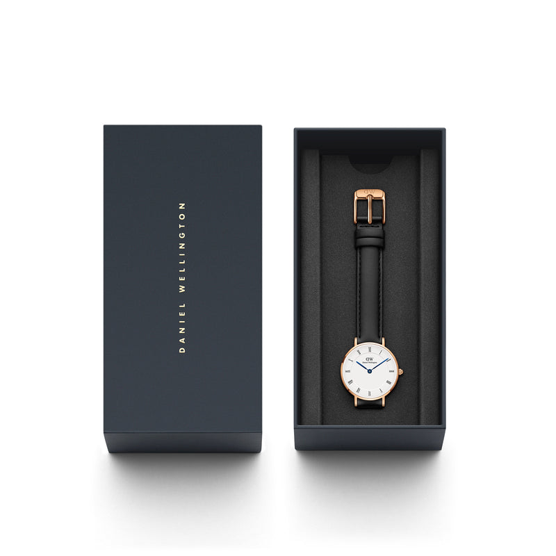 Reloj blanco de oro rosa Sheffield con números romanos pequeños