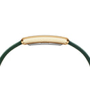 Reloj encuadernado en cuero de cocodrilo verde color champán y dorado con rayos de sol