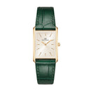 Reloj encuadernado en cuero de cocodrilo verde color champán y dorado con rayos de sol