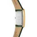 Reloj encuadernado en cuero de cocodrilo verde color champán y dorado con rayos de sol