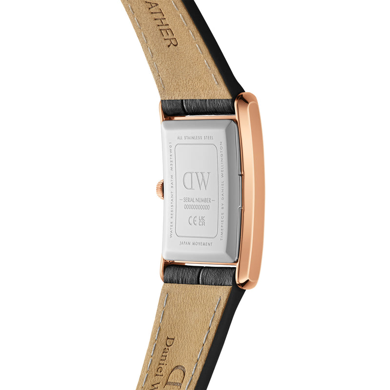 Bound Black Croc Leather White Rose Gold Watch
